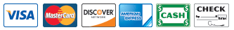 We Accept Visa, Master Card, Discover, AmEx, Cash, Check